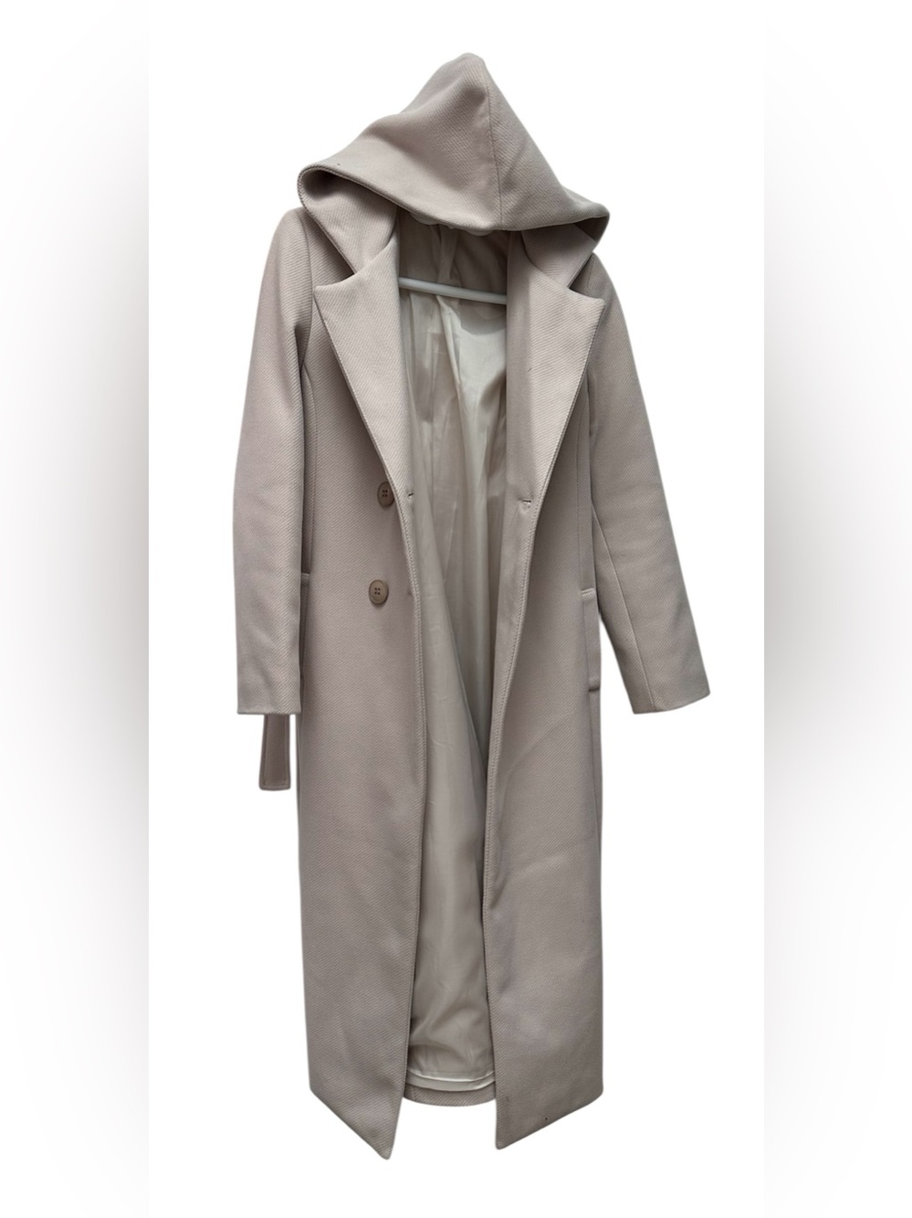 Me & Gee Long Hooded Trench Coat in Light Beige